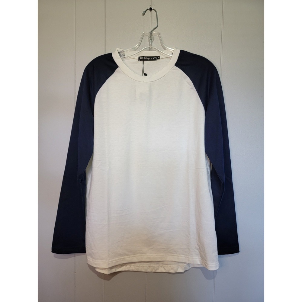 Men's Allegra K Baseball Long Sleeve T-Shirt White With Blue Sleeves Size 36